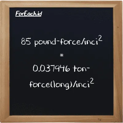 85 pound-force/inci<sup>2</sup> setara dengan 0.037946 ton-force(long)/inci<sup>2</sup> (85 lbf/in<sup>2</sup> setara dengan 0.037946 LT f/in<sup>2</sup>)